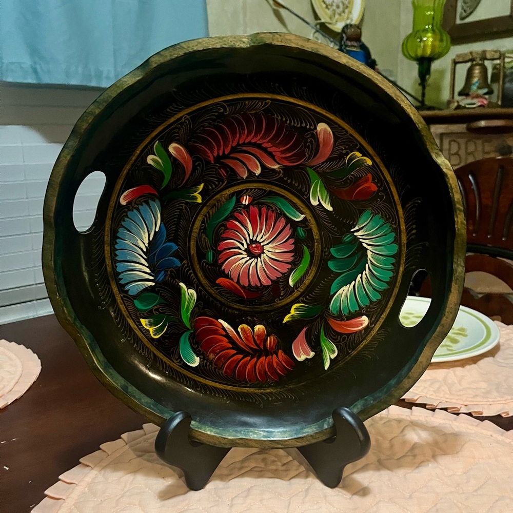VINTAGE Mexican Folk Art wooden serving tray